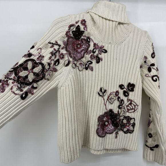 Zara Size M Sequin Turtleneck Sweater Limited Edition Embellished Embroidered - Picture 7 of 10